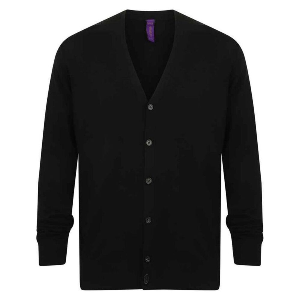 Henbury Mens Cotton Acrylic V Neck Cardigan / Black